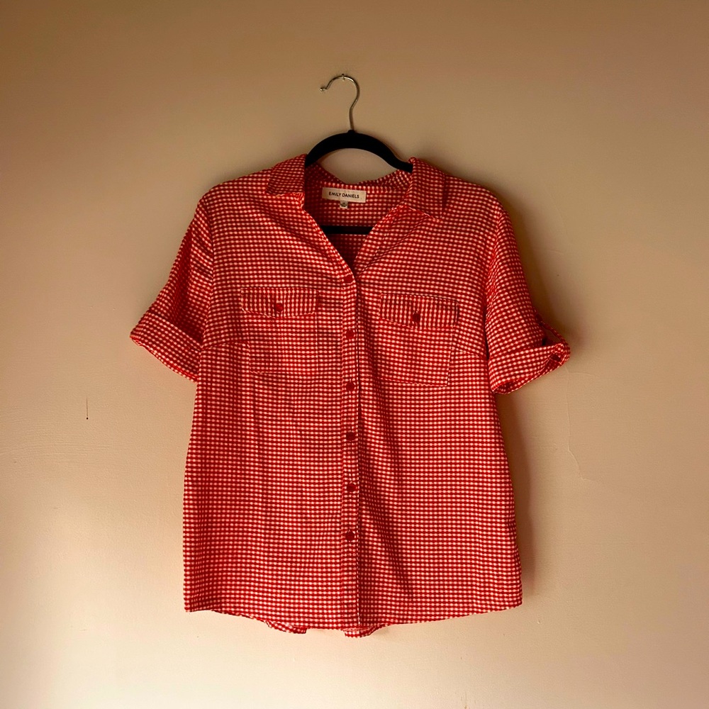 Red and White Button Down Shirt